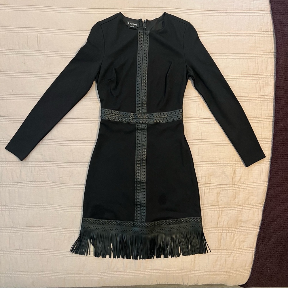 bebe Black Stitch & Fringe sheath Dress - Picture 2 of 6